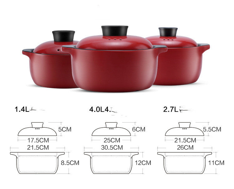 Red Ceramic Stock Pot Household Multi-Purpose Casserole