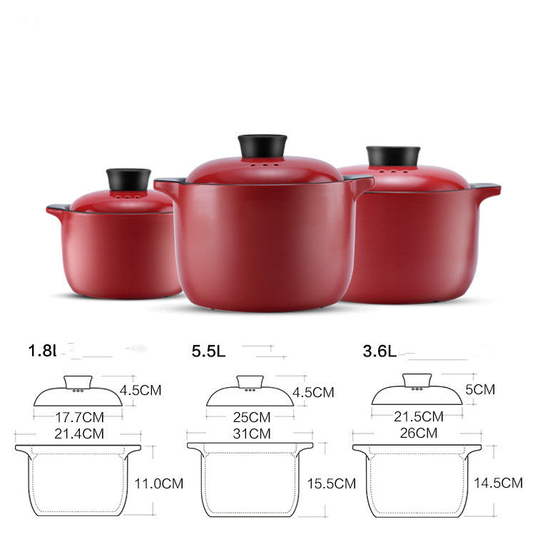 Red Ceramic Stock Pot Household Multi-Purpose Casserole