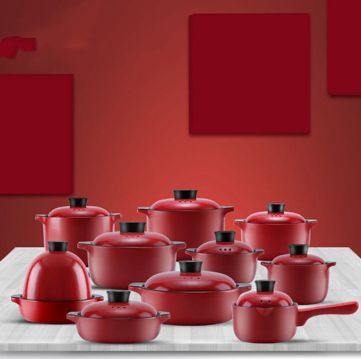 Red Ceramic Stock Pot Household Multi-Purpose Casserole