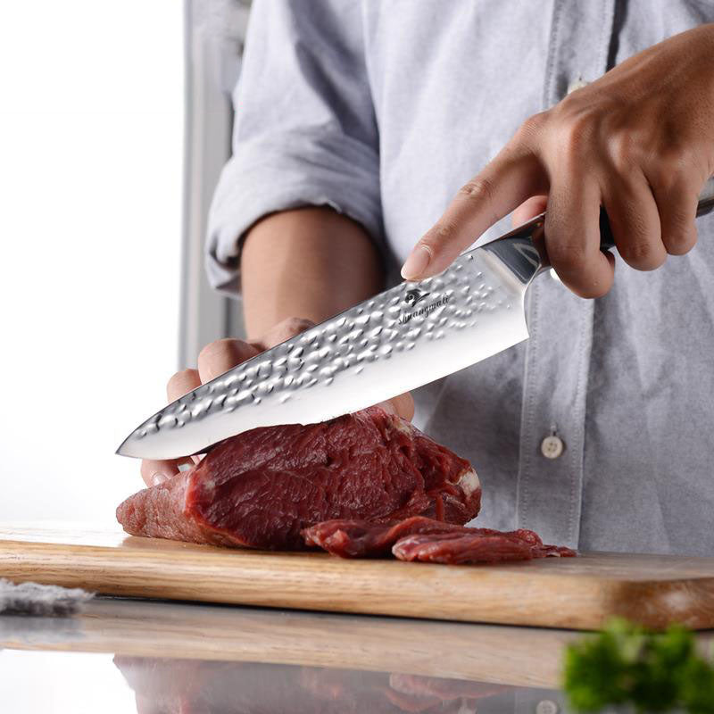 8-Inch Chef Knife Wooden Handle Hammered Stainless Steel Kitchen Knife