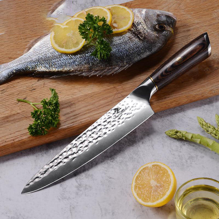 8-Inch Chef Knife Wooden Handle Hammered Stainless Steel Kitchen Knife