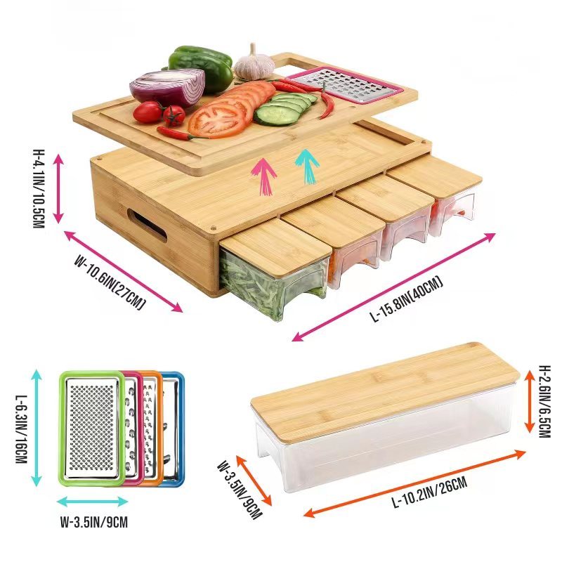 Bamboo Multi-Functional Cutting Board With Storage Box