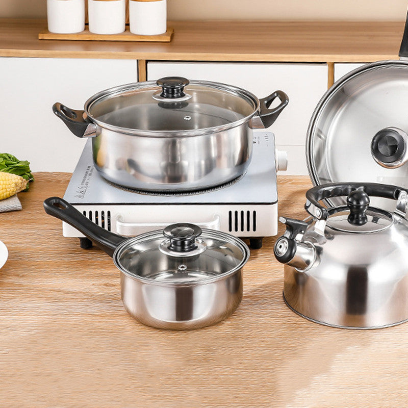 Stainless Steel Pot Set With Milk Pot Soup Pot And Frying Pan